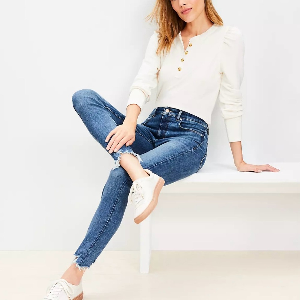 Loft High-waisted skinny jeans with distressed hem